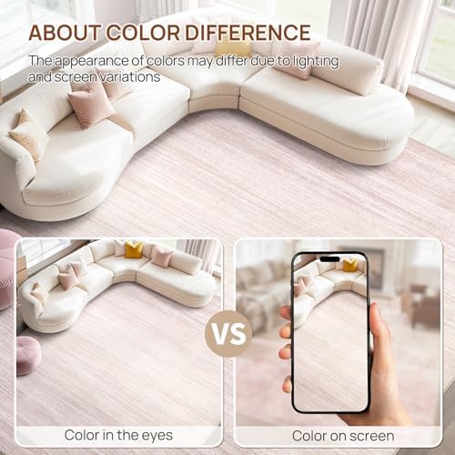 UERMEI 8x10 Washable Area Rug - Neutral Modern Abstract Living Room Rugs, Non-Slip Soft Large Indoor Floor Carpet for Bedroom Home Office & Under Dining Table Decor, Soft Pink - Image 5