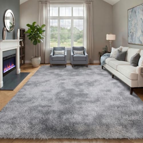 ONASAR 6x9 Area Rugs for Living Room, Large Tie-Dyed Light Grey Fluffy Shag Rug for Bedroom, Ultra Soft Plush Floor Big Indoor Carpet for Baby Kids Girls Boys Teen Dorm Nursery Home Decor by ONASAR