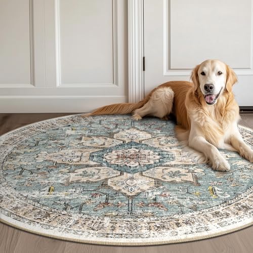 BESTSWEETIE Washable Boho Round 8ft Area Rug for Living Room, Green Brick - Image 5