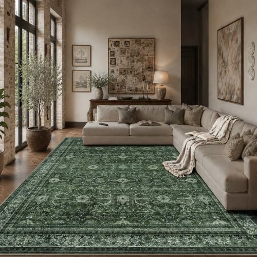 Schweek 9x12 Area Rug Green Washable Non-Slip Vintage Rugs for Living Room by Schweek