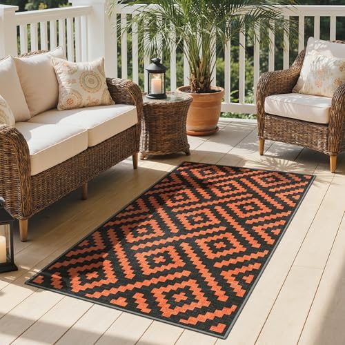 GENIMO Fall Decor Outdoor Rug 3'x5' for Porch, Plastic Door Mat Orange Noir - Image 6