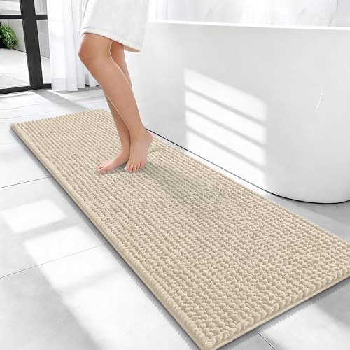 OLANLY Thick Chenille Bathroom Runner Rugs 47x17, Absorbent Bath Mat, Sand by OLANLY