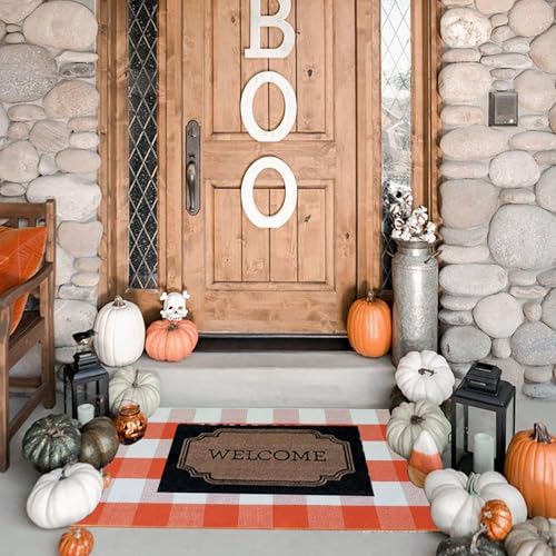 Buffalo Plaid Outdoor Rugs, 2'x4'3'' Orange and White Checkered Indoor/Outdoor Area Rug, Layering Rug for Hello/Welcome Door Mat, Washable Cotton Woven Farmhouse Mat for Fall Front Porch Décor - Image 4