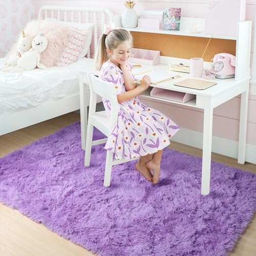 Amdrebio Purple Fluffy Kids Area Rug 4x6 for Girls Bedroom Dorm Nursery - Image 3