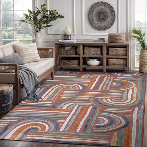 CAMILSON Indoor Outdoor Rug, Orange 5x7 Geometric Arch Striped Area Rugs for Patio and Home Areas, Easy-Cleaning Non-Shedding Living Room, Garden and Deck Washable Outside Carpet (5 x 7) - Image 5