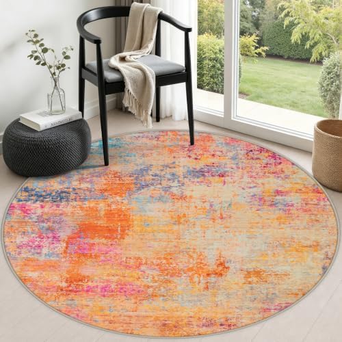 Round Area Rug Living Room: 4 ft Modern Washable Indoor Carpet by FXRHLP