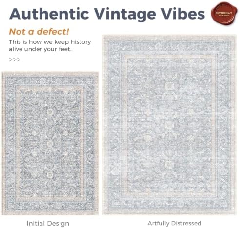 OPPODREAM Vintage Light Blue Area Rugs 2x12, Washable Rug for Living Room - Image 3
