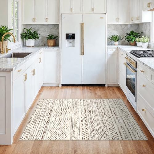 3x4 Area Rug Washable Moroccan: Non Slip Entryway Floor Mat Beige - Image 2