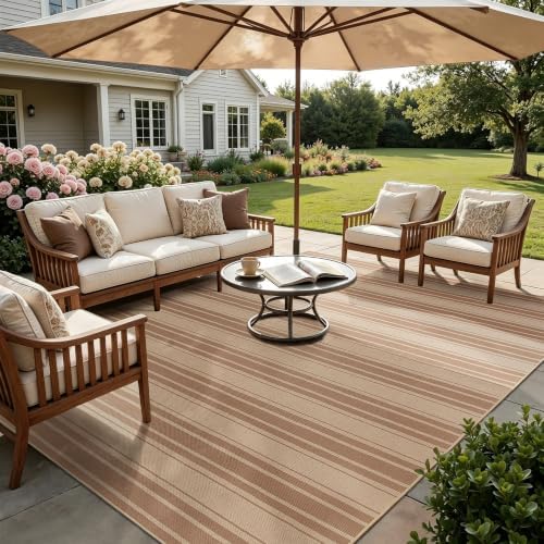 Zeeinx Striped Easy Jute Rug 8x10 Outdoor Rug Neutral Patio Rug - Image 3