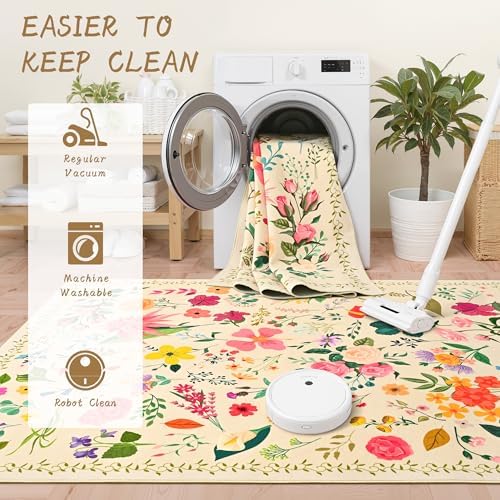ISEAU 6x9 Area Rug for Living Room,Washable Rugs for Bedroom Dorm, Beige - Image 5