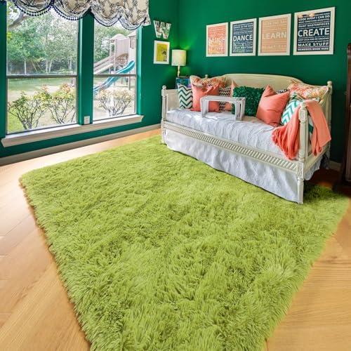 Amdrebio Grass Green Furry Small Area Rug 3x5 for Bedroom Classroom Nursery - Image 5