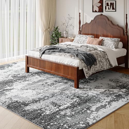 Washable Rug 6x9 Area Rugs for Living Room Bedroom Carpet, Grey Indoor Vintage Abstract Boho Large Rug Non Slip Faux Wool Rugs for Dorm, Dining Room Table, Nursery, Kids Playroom, Gray - Image 2