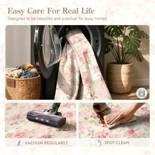 Lahome Pink Floral Nursery Rug 4x6, Low Pile Ultra-Thin Girls Bedroom Rug - Image 6