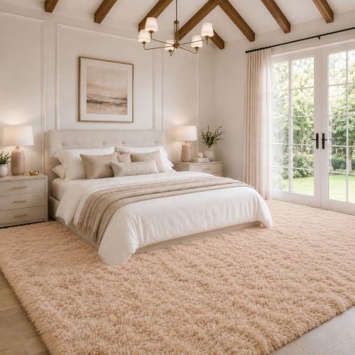 9x12 Ft Beige Fluffy Area Rug for Living Room, Soft Washable Carpet - Image 2