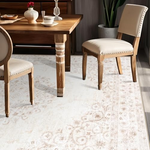 Area Rug 6x9 Vintage Rug: Washable Indoor Medallion Rugs Low Pile Distressed Floor Carpet Retro Accent Rug for Living Room Bedroom Kitchen Dining Table Home Office(Distressed Beige, 6'x9') - Image 3
