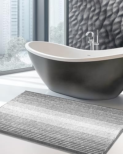 BSICPRO Large Chenille Bathroom Rugs, 24x43 Striped Bath Mats, Grey by BSICPRO