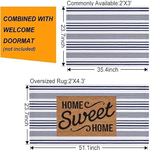 Blue and White Outdoor Rug 24"x51"Fall Woven Striped Front Porch Rug - Image 3