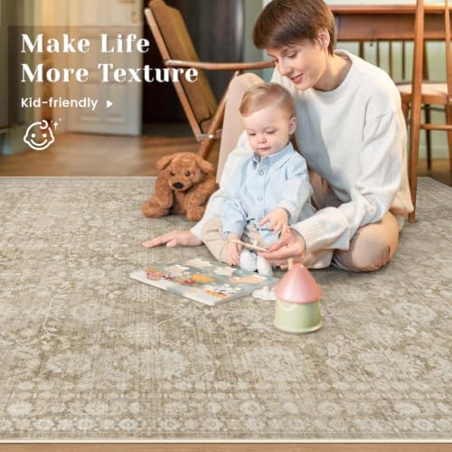 9x12 Area Rugs for Living Room: Washable Large Vintage Floral Rug Low Pile Non-Slip Boho Carpet for Bedroom Home Office Dining Room (Brown, 9'x12') - Image 4