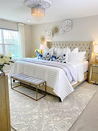 SAFAVIEH Blossom Collection Area Rug - 9' x 12', Light Grey & Ivory, Handmade Wool, Ideal for High Traffic Areas in Living Room, Bedroom (BLM107A) - Image 6