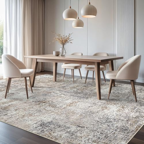 DMOYEST Area Rug Living Room Rugs - 8x10 Washable Large Soft Indoor Neutral Modern Abstract Low Pile Rug Carpet for Bedroom Dining Room Farmhouse Home Office - Brown/Grey/Black - Image 4