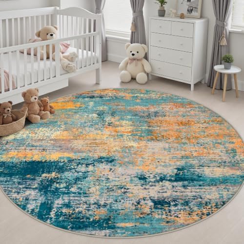 Round Area Rug Living Room: 6 ft Modern Washable Indoor Carpet - Image 5
