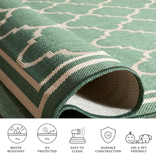 SAFAVIEH Courtyard Collection 4' x 5'7" Dark Green/Beige CY6918 Trellis Indoor/ Outside Waterproof Easy cleansingPatio Backyard Mudroom Area Mat - Image 6