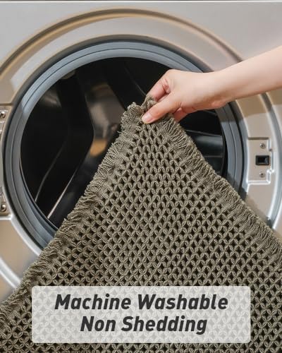 AMOAMI Upgraded Waffle Bath Mat, Super Absorbent Non Slip Bath Mats for Bathroom Floor, Machine Washable Bathroom Rugs with Tassels, Rubber Backed Bathroom Mats, Ultra Soft, 24" x 36", Green - Image 6