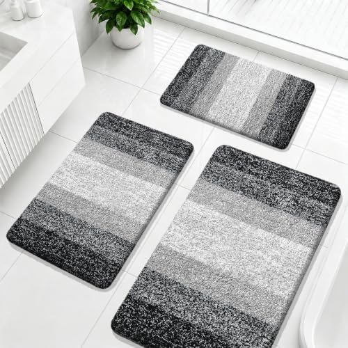 OLANLY Microfiber Bathroom Rugs Sets 3 Piece, Absorbent Bath Mats, Black by OLANLY