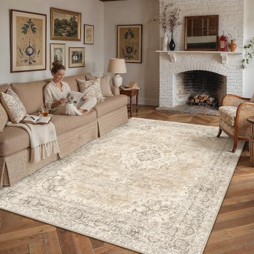 8x10 Taupe Washable Area Rug Non Slip Vintage Carpet - Image 2