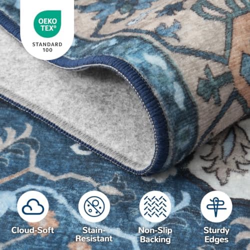 Lessymo Washable Area Rugs 6 x 9 for Living Room,Soft Non Slip Blue Brown - Image 2