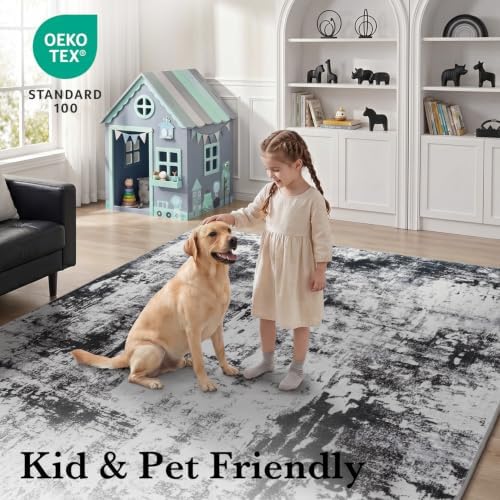 Stiio 8x10 Area Rugs for Living Room, Washable Black Grey Large Rug - Image 5