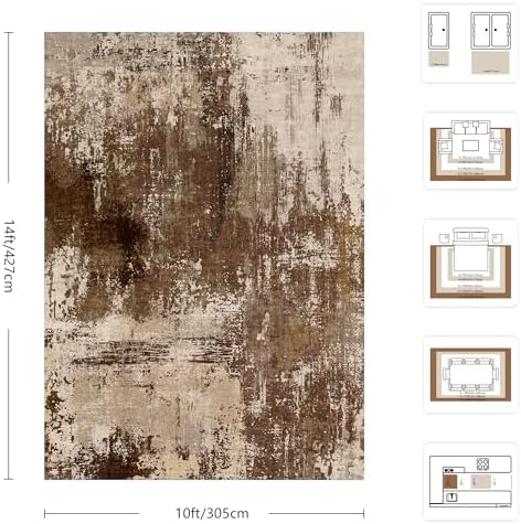 10x14 Area Rugs - Modern Abstract Washable Rug, Ultra Soft Non Slip Low Pile Large Brown Rugs for Living Room, Floor Carpet for Bedroom Dining Room Office Laundry Nursery Home - Image 2