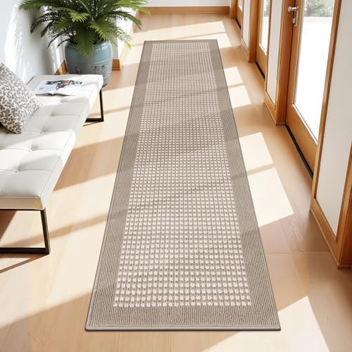 Ileading Beige Runner Rugs for Hallway 2'x8' Non Slip Farmhouse Long Kitchen Floor Mats with Rubber Backing Absorbable Throw Rugs Machine Washable Indoor Decor Carpet for Corridor Petmat Entryway by Ileading