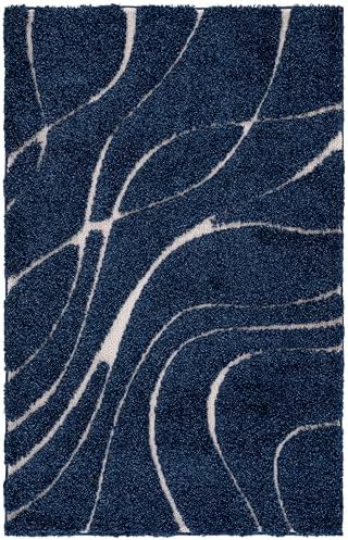 SAFAVIEH Florida Shag Rug 3'3"x5'3", Soft Plush Navy & Ivory SG471-6512 - Image 3