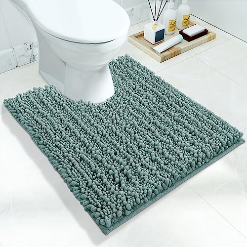 Yimobra Toilet Rug U Shaped Washable 24x20 Inch - Ultra Soft Absorbent Chenille Bath Rugs for Toilet, Quick Dry & Machine Washable, Non Slip Contour Bathroom Mat, Grayish Green by Yimobra