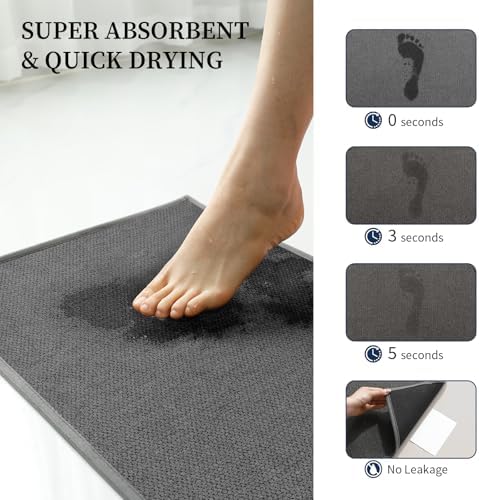 YIHOUSE Dark Gray Bathroom Rugs Sets 4 Piece, Quick Dry Thin Bath Mat with Toilet Rug, Non Slip Absorbent Machine Washable, Bath Runner Rugs for Bathtub Sink Home Decor - Image 4