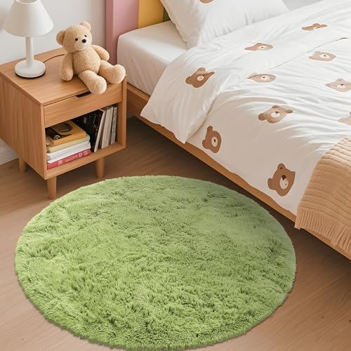 OLANLY Grass Green Round Rugs for Bedroom - Machine Washable, 3 ft Circle Area Rugs for Living Room, Soft and Fluffy Shaggy Carpet for Teen Girls and Boys, Nursery Rooms, Dorms, Home Decor Aesthetic - Image 3