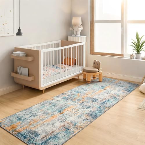 Runner Rug for Kitchen Hallways Runner Rug Non Slip 2'6''x8' Washable Blue Long Runner Rugs with Rubber Backing Soft Abstract Carpet Runner for Entryway, Kitchen, Bedroom, Bathroom by OmpaaHomeDecor