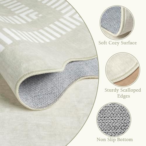 Washable 3x5 Indoor Entryway Rug, Neutral Beige Soft Non Slip Rugs Stain Resistant Scalloped Carpet for Bedroom Kitchen Nursery Home Office - Image 5