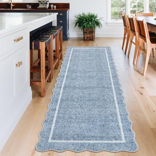GarveeHome Scalloped Washable Kitchen Runner Rug 2x8 Non Slip, Blue - Image 2