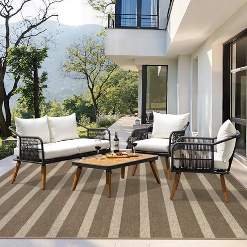 Lahome Striped Easy Jute Living Room Rug, 8x10 Outdoor Patio Rugs Washable - Image 6