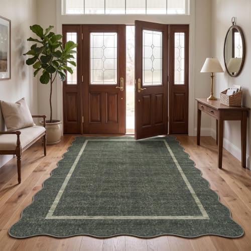 GarveeHome Scalloped Washable Rug 4x6 Forest Green Living Room Area Rug - Image 2