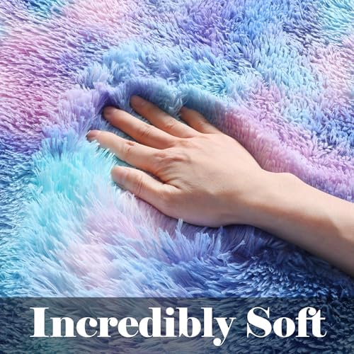 Rainbow Runner Rugs for Girls Bedroom Living Room, Fluffy 2x6 Soft Area Rug - Image 2
