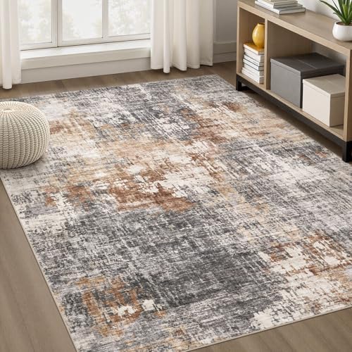 Area Rug Living Room Rugs - 5x7 Washable Large Soft Indoor Neutral Modern Abstract Low Pile Rug Carpet for Bedroom Dining Room Farmhouse Home Office - Grey Brown by DMOYEST