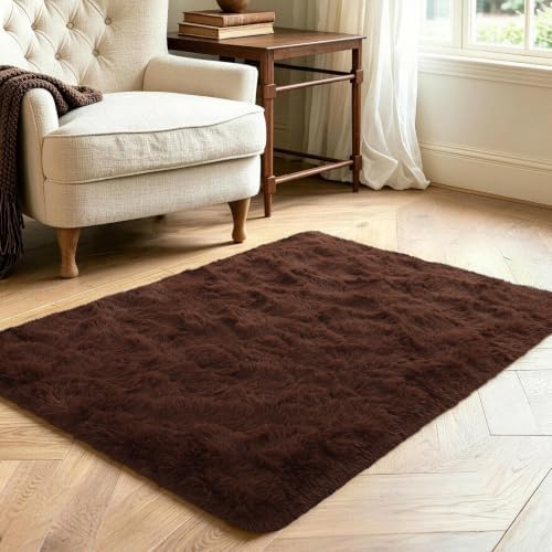 3x5 Brown Fluffy Soft Area Rug Non-Slip for Bedroom Entryway Living Room - Image 3