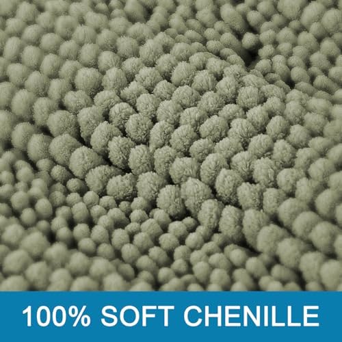 H.VERSAILTEX Bath Rugs for Bathroom Non Slip Bath Mats Thick Chenille Striped Bath Rug Runners 59" x 20" Absorbent Fluffy Soft Shaggy Mats Dry Fast Plush Area Carpet for Bath Room - Eucalyptus Green - Image 3