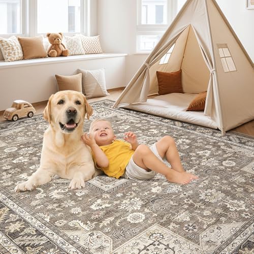 cotiled 9x12 Area Rug for Living Room, Washable, Traditional, Brown - Image 5