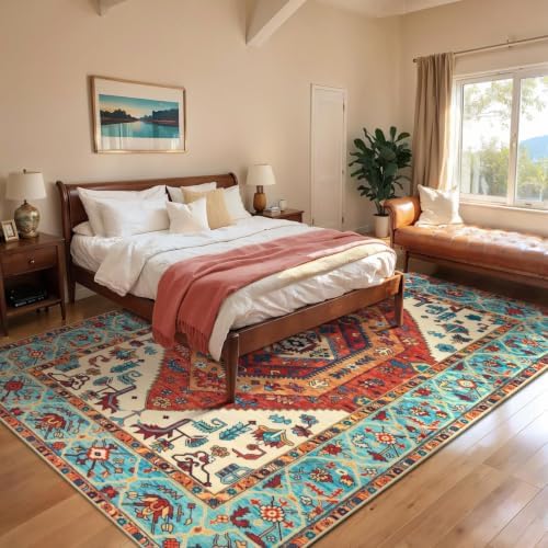 SERISSA 8x10 Washable Non Slip Boho Area Rug for Living Room，Orange - Image 2