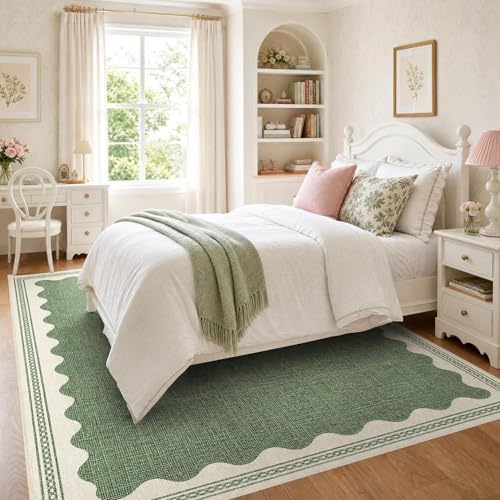 GarveeHome Scalloped Sage Green 8x10 Rug for Living Room Washable Non-Slip Solid Modern Minimalism Low-Pile Carpet 8 x 10 Rug for Bedroom Dining Nursery Mat with Rubber Back - Image 3