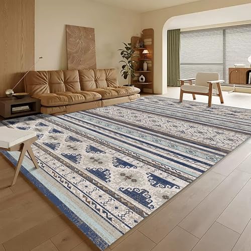 RUGSURE Washable Area Rugs 4' x 6' - 1/6 Thick - Moroccan-Inspired -Stain & Water Resistant Non-Slip - Resistant Rug for Living Room, Bedroom, Nursery, Pet & Child Friendly (Blue and Brown) by RUGSURE